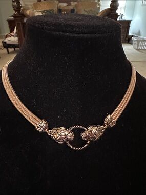 Fabulous Triple Strand Gold Tone Snake Head Necklace
